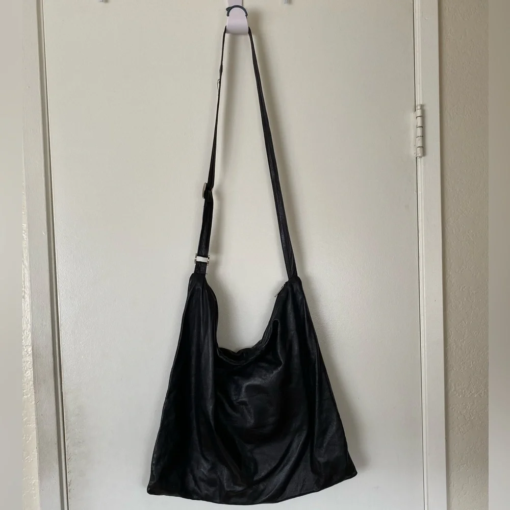 VERA PELLE Made in Italy Soft Black Leather Crossbody Shoulder Bag